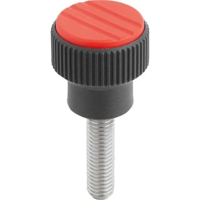 Kipp Novo.Grip Rändelknopf Gr. 1 M5x12 Edelstahl, Deckel verkehrsrot