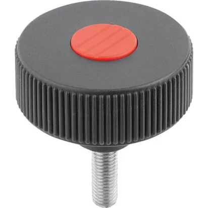 Kipp Novo.Grip Rändelrad Gr. 1 Form L D=40 M5x20,deckel verkehrsrot Edelstahl