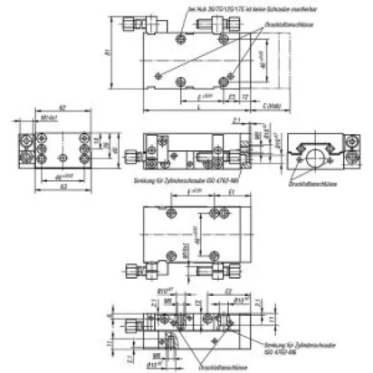 Norelem Linearmodul pneumatisch Gr. 6, C=30, mit Schienenführung