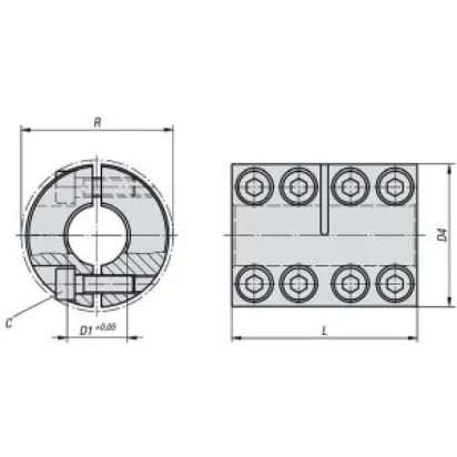 Norelem Starre Kupplung geteilt L=45 Edelstahl D4=29, D1=10