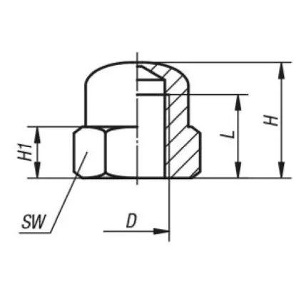 Norelem Hutmutter M14 Stahl DIN1587, SW=22