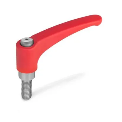 Ganter Verstellbare Klemmhebel, Edelstahl GN602.1-44, Schraube Edelstahl, rot, RAL 3000, strukturmatt