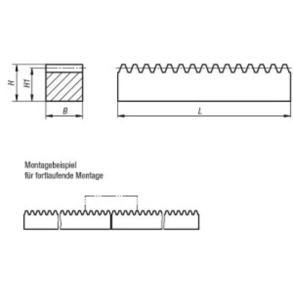 Norelem Zahnstange Modul 2,5 gerade verzahnt B=25 L=1000 Stahl