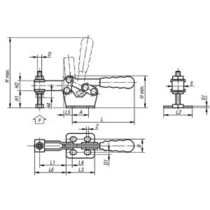 Norelem Schnellspanner horizontal mit waagrechtem Fuss M6x48