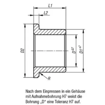 Norelem Gleitlager mit Bund, D=16 D1=22 Bronze