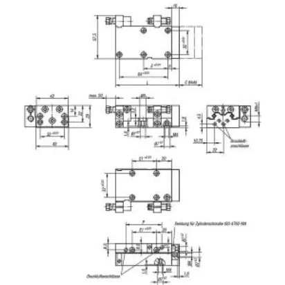 Norelem Linearmodul pneumatisch Gr. 4, C=75, mit Schienenführung