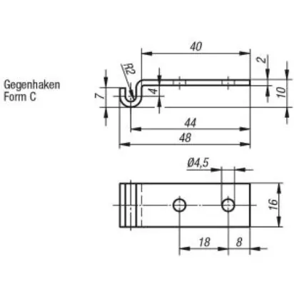 Norelem Gegenhaken zu Spannverschluss, Form C, Stahl