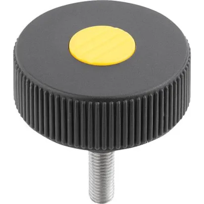 Kipp Novo.Grip Rändelrad Gr. 2 Form L D=50 M10x60, Deckel rapsgelb Edelstahl