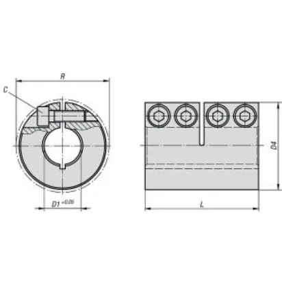 Norelem Starre Kupplung geschlitzt L=45 Edelstahl D4=29, D1=12