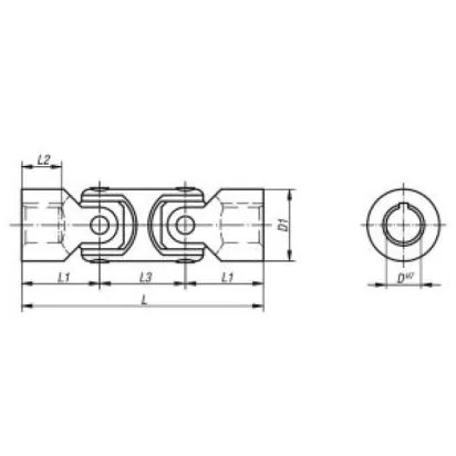 Norelem Wellengelenk doppelt L=128 Stahl mit Gleitlagerung, D=20