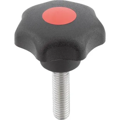 Kipp Sterngriff D1=25 M5x15 Edelstahl Form L, Deckel verkehrsrot