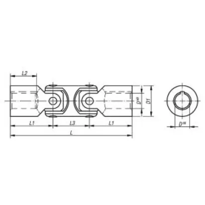 Norelem Wellengelenk doppelt L=60 Stahl mit Gleitlagerung, D=8