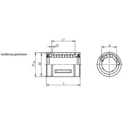 Norelem Linearkugellager geschlossen D=25, mit Stahlkäfig