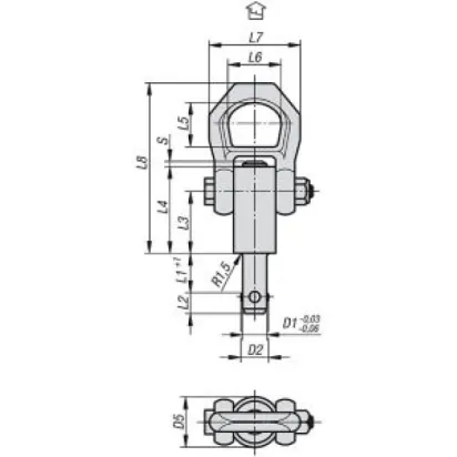 Norelem Kugeltragbolzen selbstsichernd, D1=16, L1=75