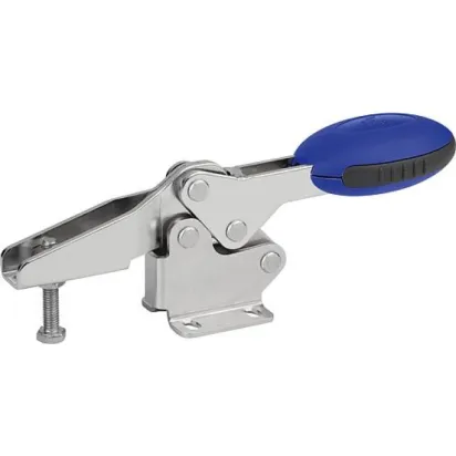 Kipp Schnellspanner horizontal M4 blau Fuss waagrecht, Edelstahl