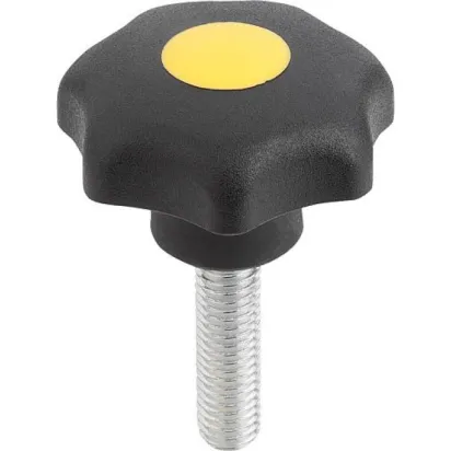 Kipp Sterngriff D1=25 M6x10 Form L, Deckel rapsgelb