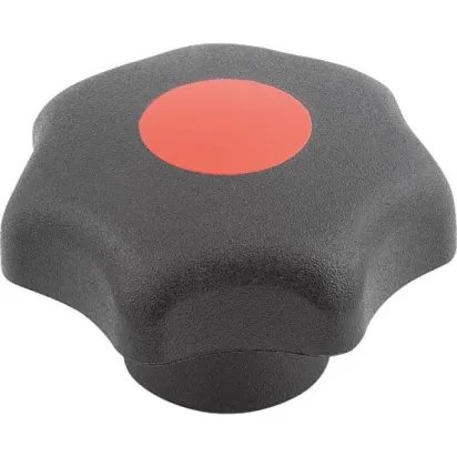 Kipp Sterngriff D1=32 M6 Edelstahl Form K, Deckel verkehrsrot