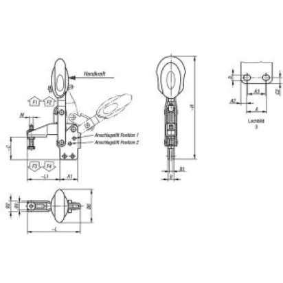 Norelem Schnellspanner vertikal M8 Fuss senkr., Sicherheitsv. Edelstahl