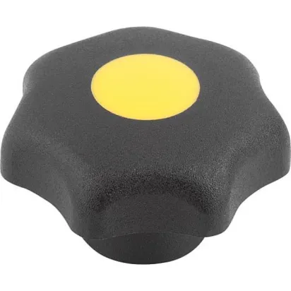 Kipp Sterngriff D1=25 M5 Edelstahl Form K, Deckel rapsgelb