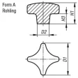 Kipp Kreuzgriff Form A, D1=40 Alu, gerommelt