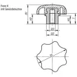 Kipp Sterngriff D1=32, D3=M6 Edelstahl Form K, mit vorstehender Stahlbuchse