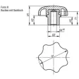 Kipp Sterngriff D1=63, D4=10 Form h, mit vorstehender Stahlbuchse