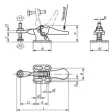 Kipp Minischnellspanner horizontal mit waagrechtem Fuss, P=50 dan