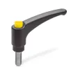 Ganter Verstellbare Klemmhebel GN 603.1, mit Ausrastknopf, Kunststoff, Gewindestift Edelstahl, gelb, RAL 1021, glänzend