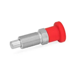 Ganter Rastbolzen GN817, Edelstahl-Rastbolzen mit rotem Knopf, ohne Rastsperre, ohne Kontermutter