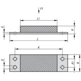 Gummi-Metall-Anschlagschiene 130x50x70 Stahl, Elast. Naturkautschuk Norelem