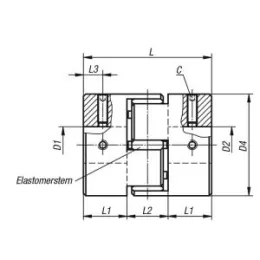 Elastomer-Klauenkupplung mit Klemmung, Gewindestift Gr. 2 L=22, D1+D2=3 Norelem