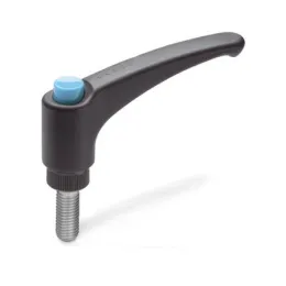Ganter Verstellbare Klemmhebel GN 603.1, mit Ausrastknopf, Kunststoff, Gewindestift Edelstahl, blau, RAL 5024, glänzend