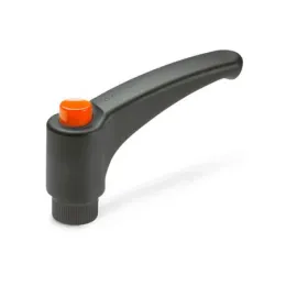 Ganter Verstellbare Klemmhebel GN 603.1, mit Ausrastknopf, Kunststoff, Buchse Edelstahl, orange, RAL 2004, glänzend