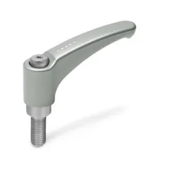 Ganter Verstellbare Klemmhebel, Edelstahl GN602.1-44, Schraube Edelstahl, silber, RAL 9006, strukturmatt