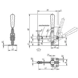 Schnellspanner vertikal, mit waagrechtem Fuss, D=M10 Norelem