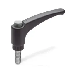 Ganter Verstellbare Klemmhebel GN 603.1, mit Ausrastknopf, Kunststoff, Gewindestift Edelstahl, grau, RAL 7035, glänzend