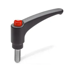 Ganter Verstellbare Klemmhebel GN 603.1, mit Ausrastknopf, Kunststoff, Gewindestift Edelstahl, rot, RAL 3000, glänzend