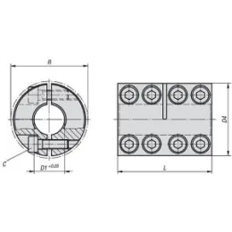 Starre Kupplung geteilt L=50 Stahl D4=34, D1=15 Norelem