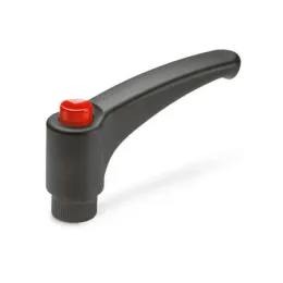 Ganter Verstellbare Klemmhebel GN 603.1, mit Ausrastknopf, Kunststoff, Buchse Edelstahl, rot, RAL 3000, glänzend