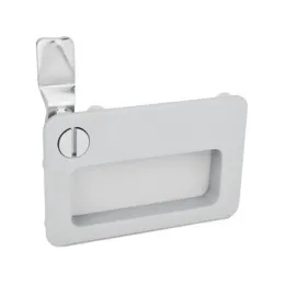 Ganter Verriegelungen mit Griffschale GN115.10, mit Schlitz, Betätigung, in dargestellter Lage, links oben, silber, RAL 9006, strukturmatt