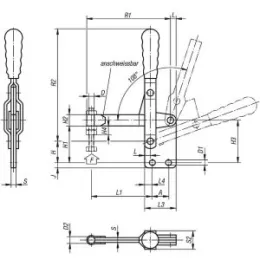 Norelem Schnellspanner vertikal mit geradem Fuss, voller Spannarm