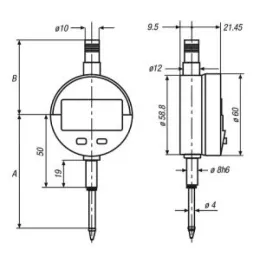 Messuhr digital, Aluminium, W2=25, PIX=0,01 Norelem