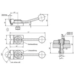 Norelem Niederzugspanner links 32x132 Stahl Spannbacke Prisma