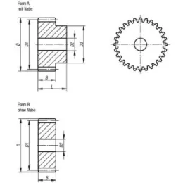 Stirnzahnrad Modul 3 gerade verzahnt Form A Z=14 B=30 Stahl Norelem