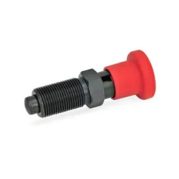 Ganter Rastbolzen GN817, Stahl, mit rotem Knopf, mit Rastsperre, ohne Kontermutter