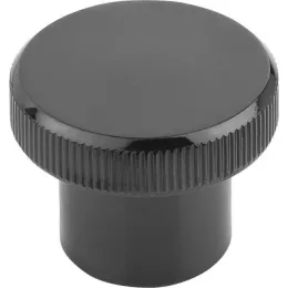 RÄNDELKNOPF D=M08 D1=26, FORM:E DUROPLAST, SCHWARZ, KOMP:STAHL, GLÄNZEND KIPP