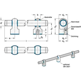 Ganter Rohrgriffe, Edelstahl, mit verschiebbaren Grifffüßen, Hygienic Design GN3330