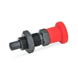 Ganter Rastbolzen GN817, Stahl, mit rotem Knopf, ohne Rastsperre, mit Kontermutter