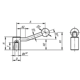 SPANNHEBEL GR.4, 20H7, A=123, FORM:20°, STAHL, KOMP:KUNSTSTOFF KIPP