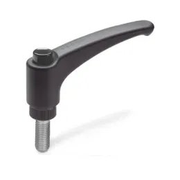 Ganter Verstellbare Klemmhebel GN 603.1, mit Ausrastknopf, Kunststoff, Gewindestift Edelstahl, schwarzgrau, RAL 7021, glänzend